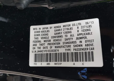 2014 Acura Rlx z USA, uszkodzony, nr VIN JH4KC1F51EC003874